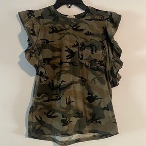 Hayden girls camo shirt, 11/12, shirt ruffle sleeves